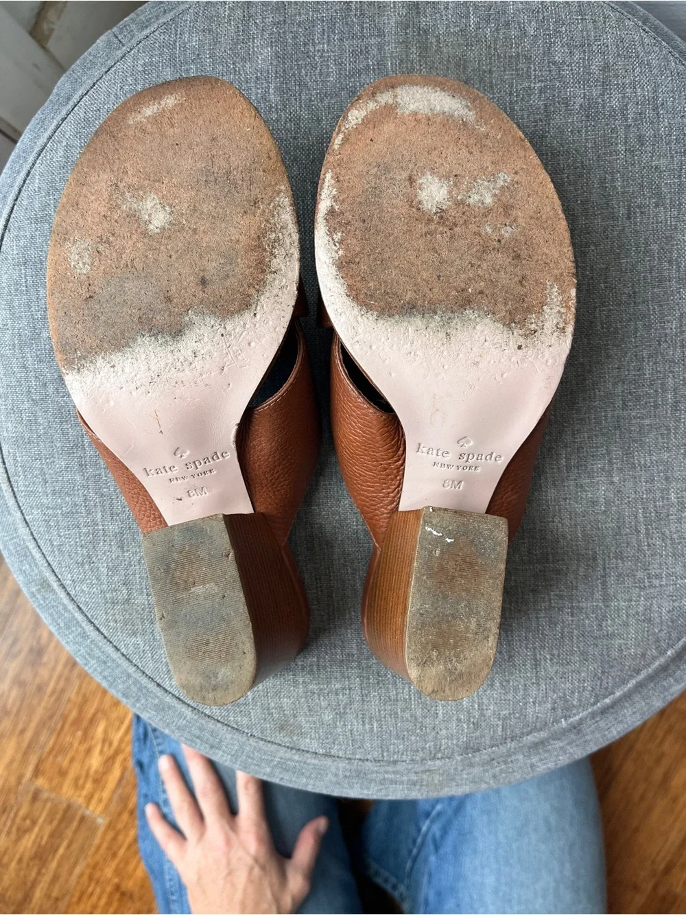 Kate Spade Brown leather Criss Cross sandal with Wood Stacked Heel Sz 8